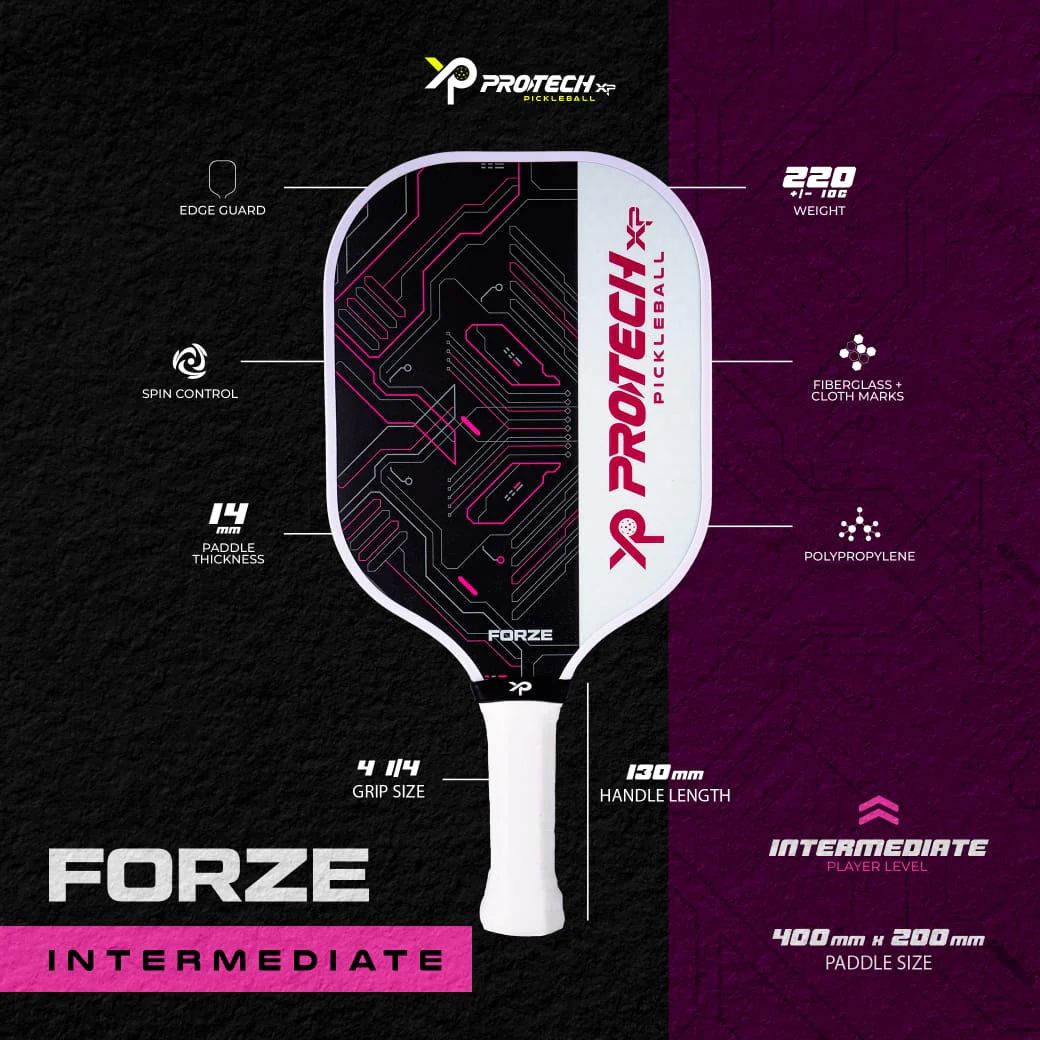 Protech XP Pickleball Paddle - FORZE (Black & Pink)