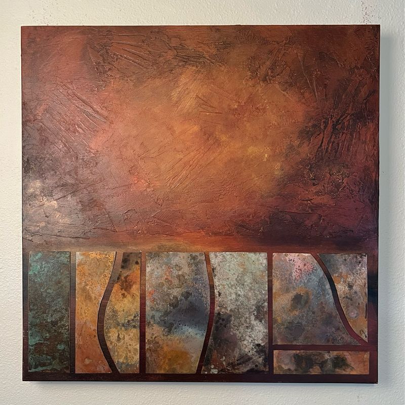 “Amarna” 23.5” x 23.5” Mixed Media Acrylic And Copper.