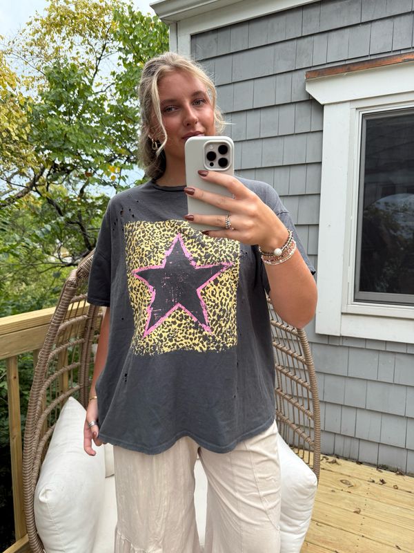 Distressed Leopard Star Tee