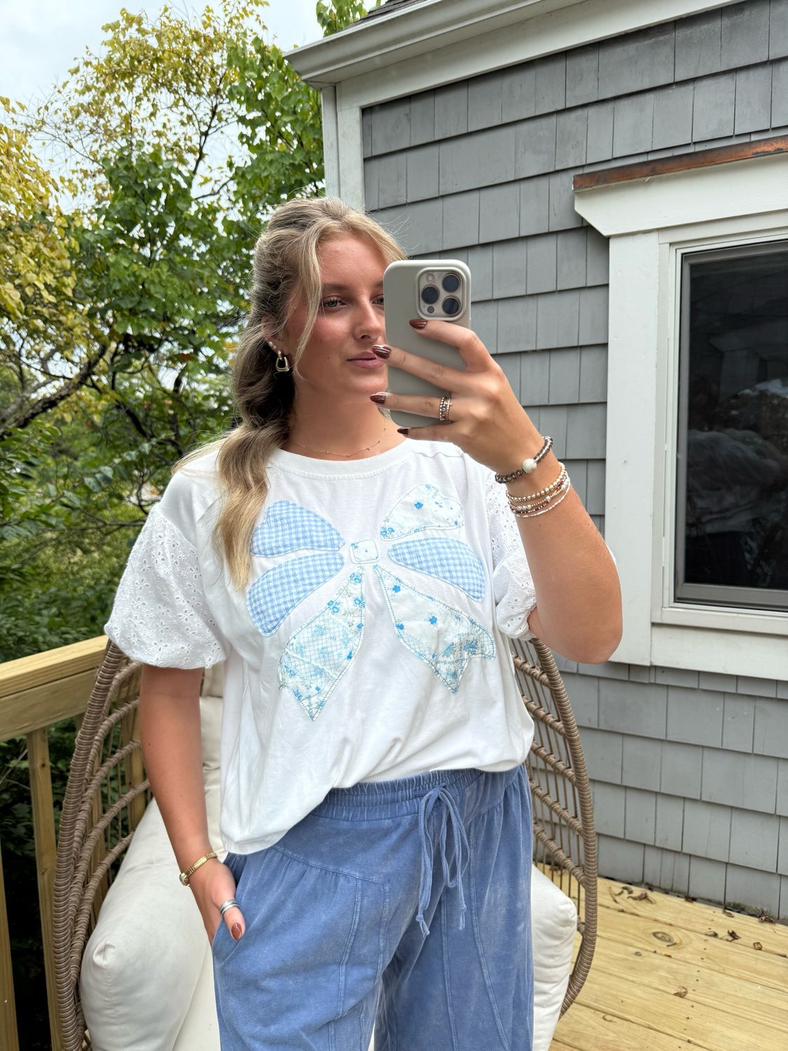 Nancy Patchwork Bow Tee