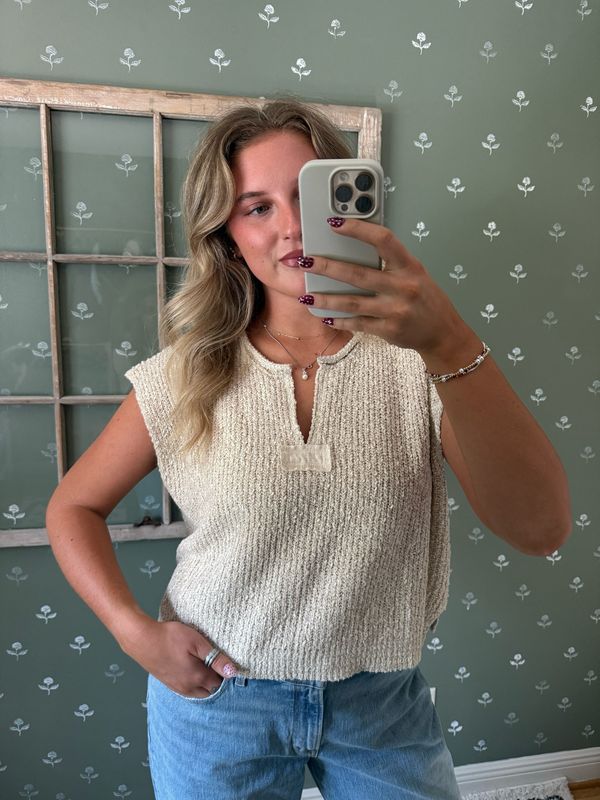 Cap Sleeve Sweater Tee- Oatmeal