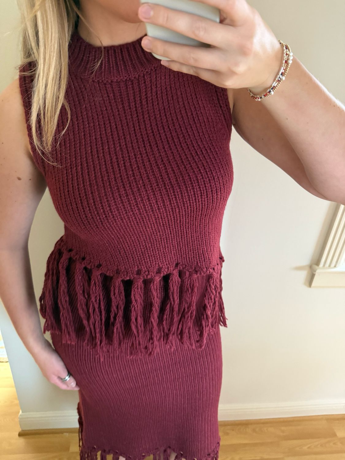 Merlot Sleeveless Fringe Sweater