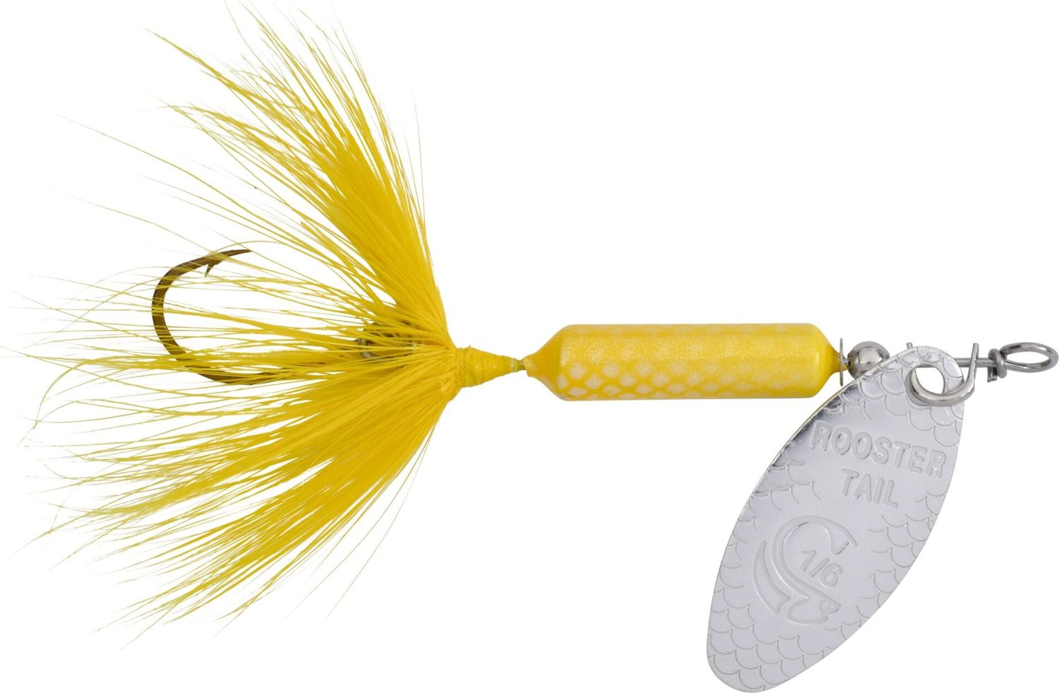 Yakima Rooster Tail SingleHk, Color: Swing Silver; Yellow, Size: 1/24oz