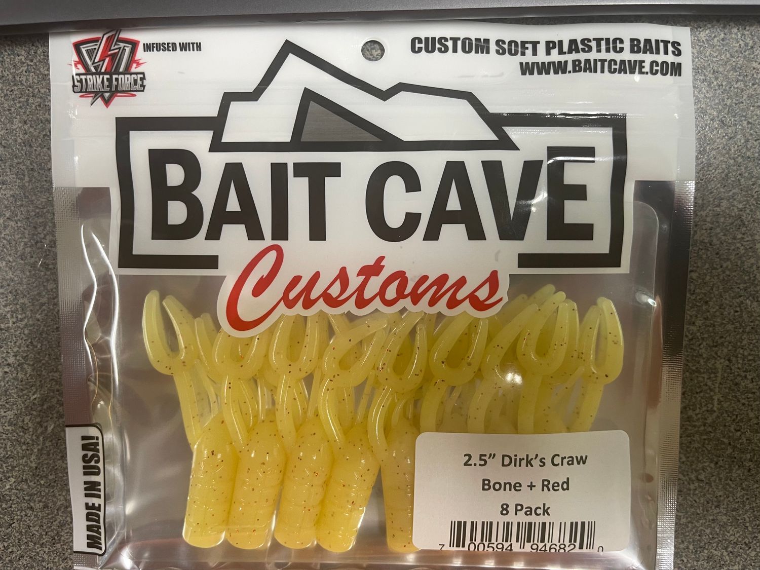 Bait Cave Customs 2.5&quot; Dirk&#39;s Craw Bone Red 8pk