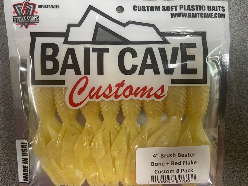 Bait Cave Customs 4&quot; Brush Beater Bone Red Flk 8pk