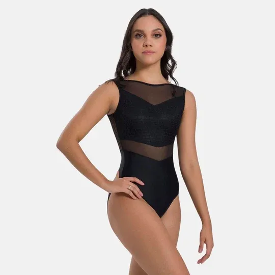 SoDanca Adult Boat Neck Leo with Front and Back Mesh Panels - BY68