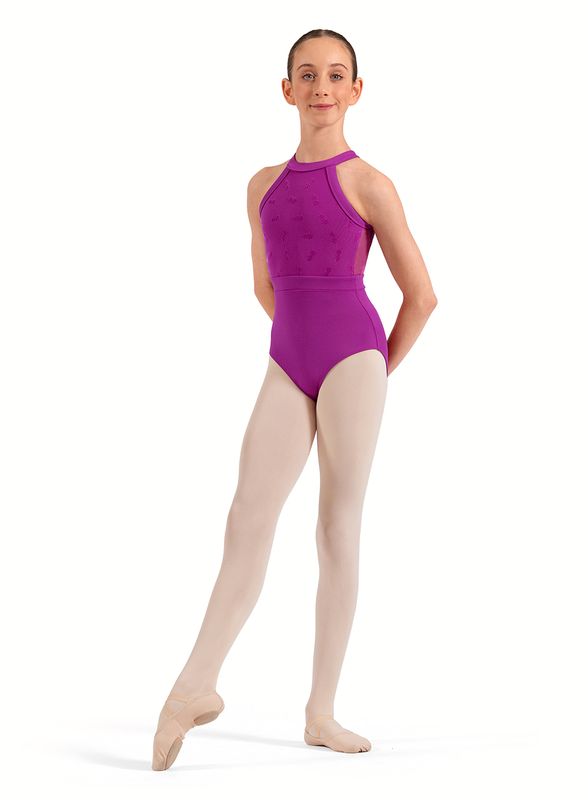 Floral Flock Print Halter Leotard CL40016