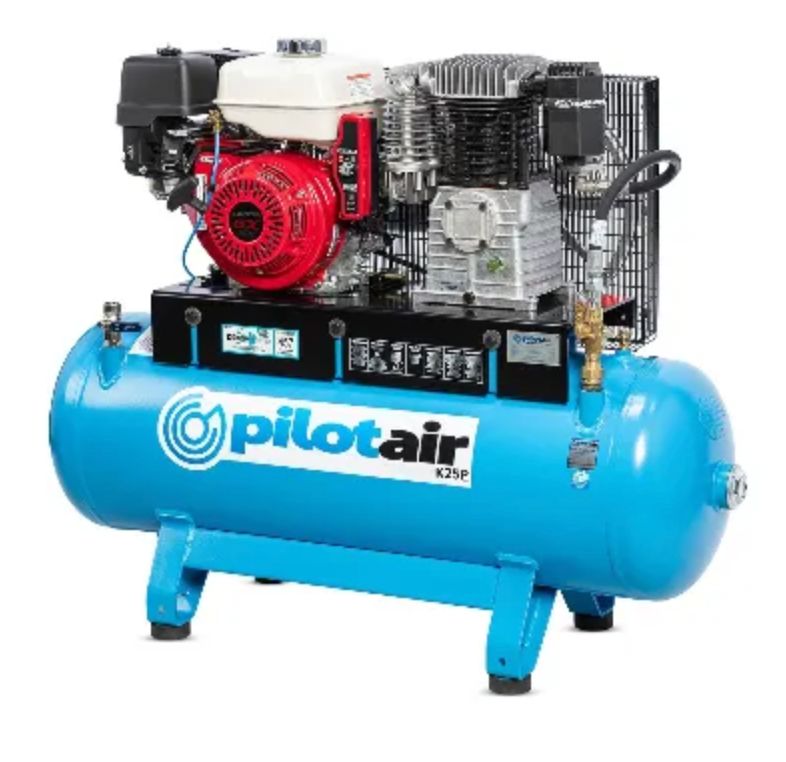 Pilot Air K25P Petrol Air Compressor with Electric Start - 457L/min (16.2CFM) Free Air Delivery - Available in Darwin NT - Freight Included