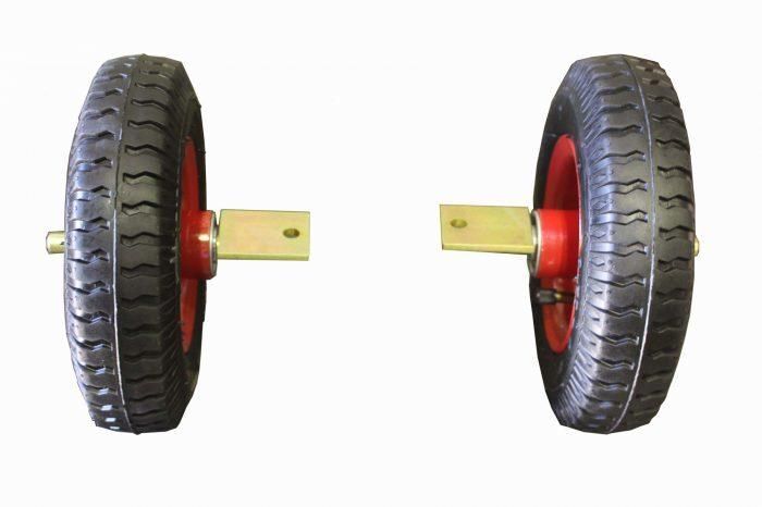 Wheel Kit - 2 wheels and 2 axels per kit Suitable for 2.8kVA - 8kVA models excluding all diesel gensets. For 9.5kVA and above use Part No. DGX06.