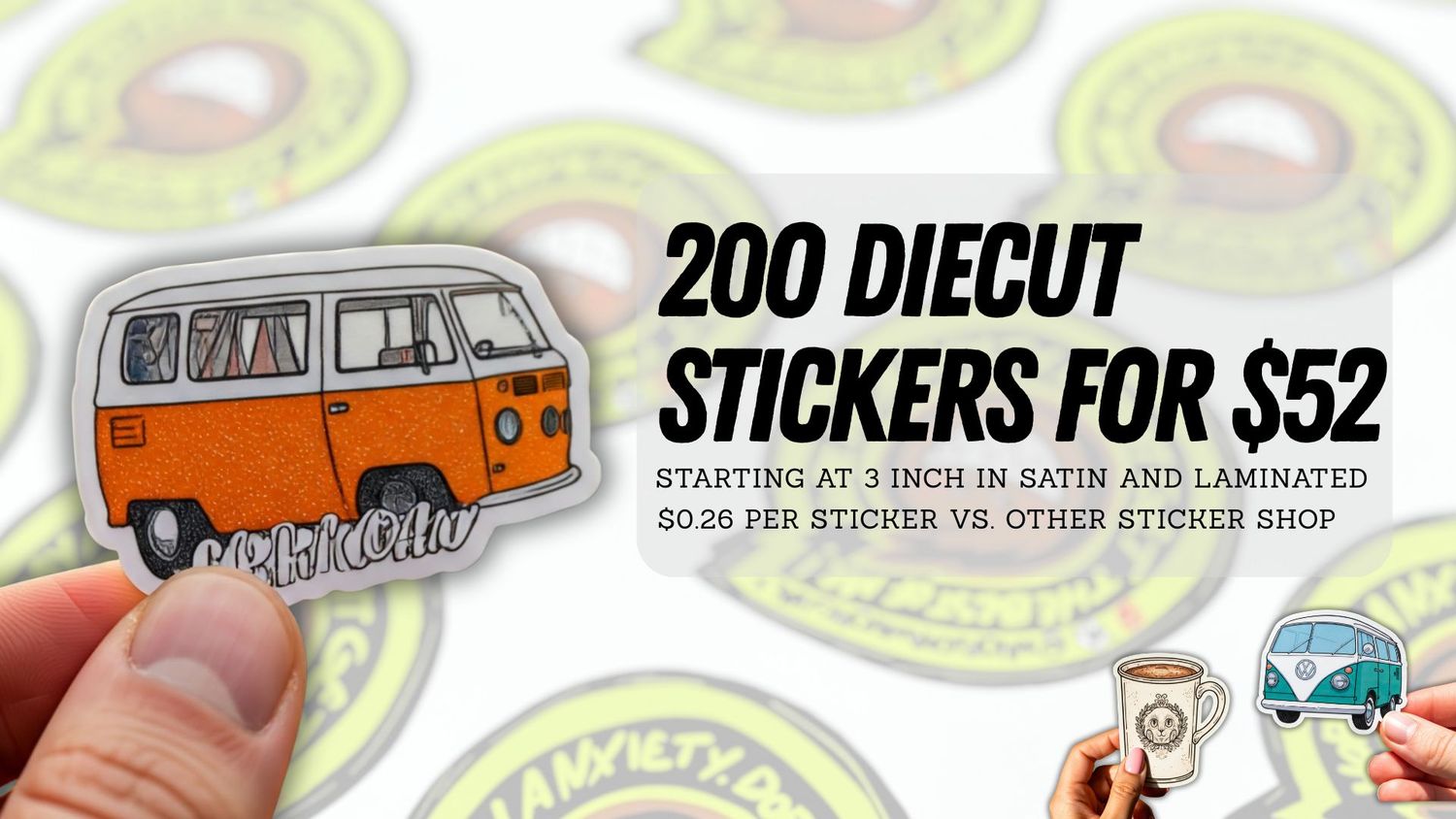 3&#39;&#39; INCH - 200 CUSTOM STICKER PROMOTION
