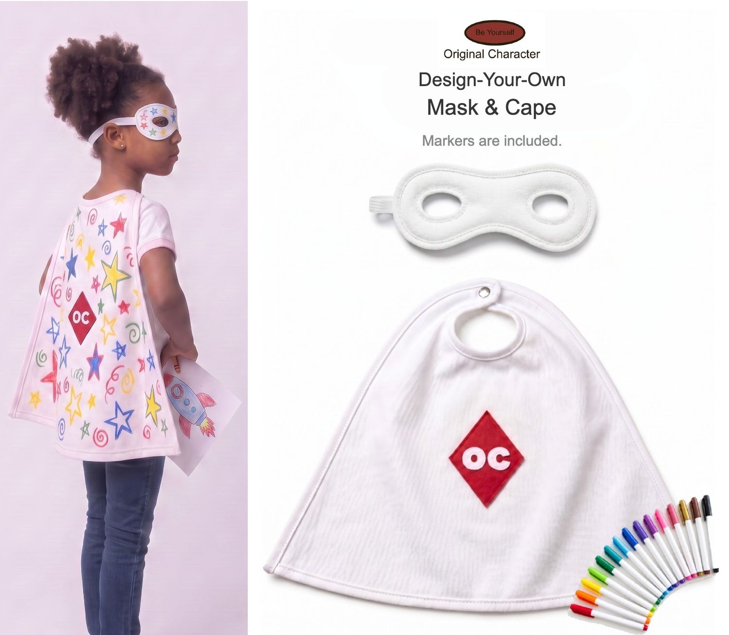Be Yourself Original Character (OC) Design-Your-Own (kids) Action figure mask and cape by OC twigs™ (FREE SHIPPING)
