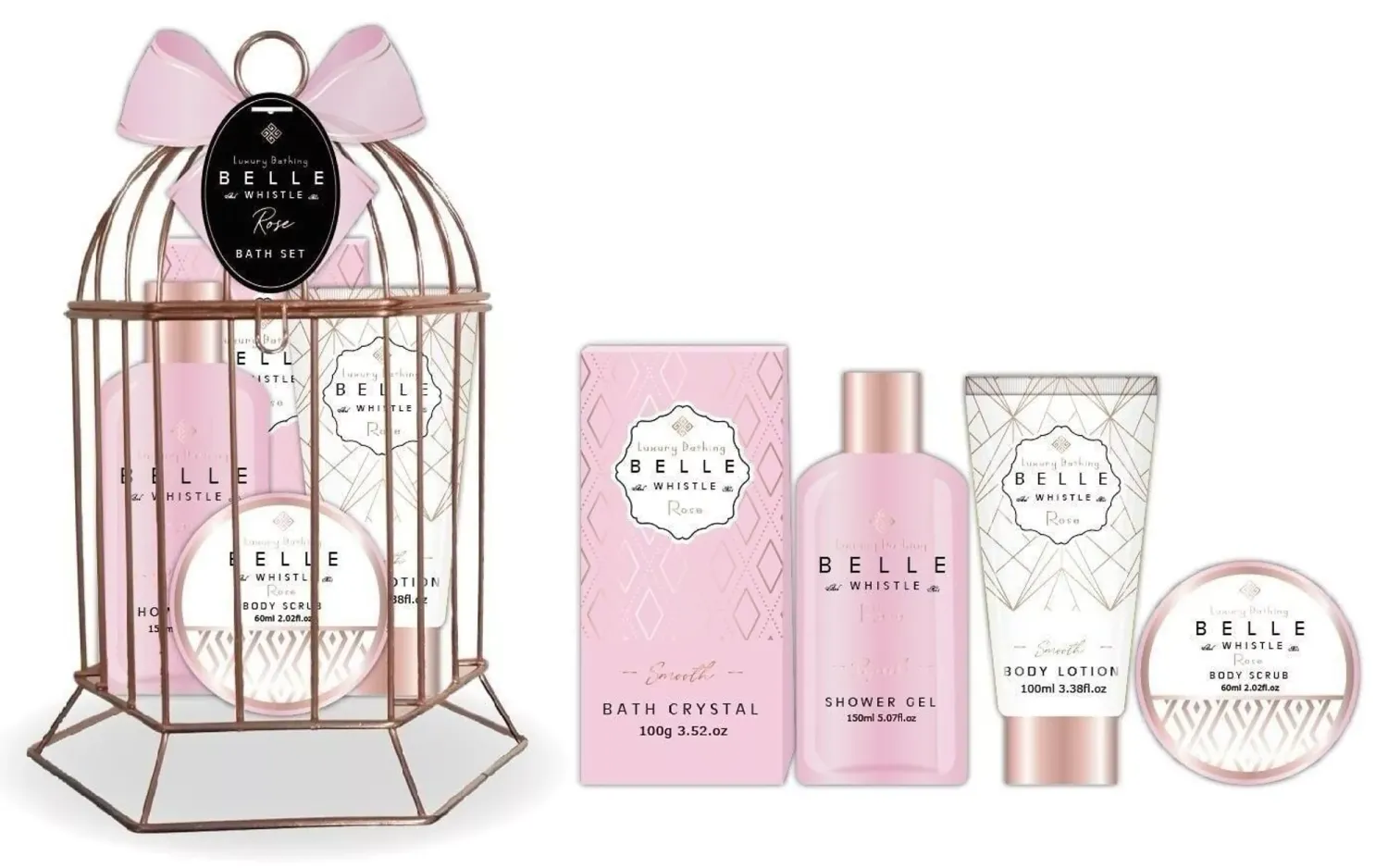 BELLE &amp; WHISTLE ROSE – Bade- und Dusch Set 4-teilig - Vogelkäfig aus Metall