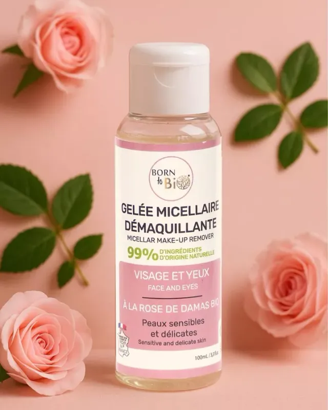 Born to Bio - Mizellen-Reinigungsgel mit Damaskus-Rosenblütenwasser - Make-up-Entferner - Gelee