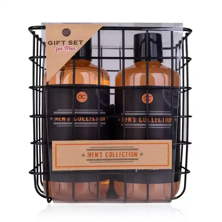Accentra - Geschenkset MEN&#39;S COLLECTION in Drahtkorb, inkl. 300 ml Body Wash, 300 ml Shampoo, 15 g Netzschwamm, Nagelbürste