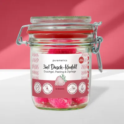 Puremetics - 3in1 Dusch-Konfekt „Erdbeere“