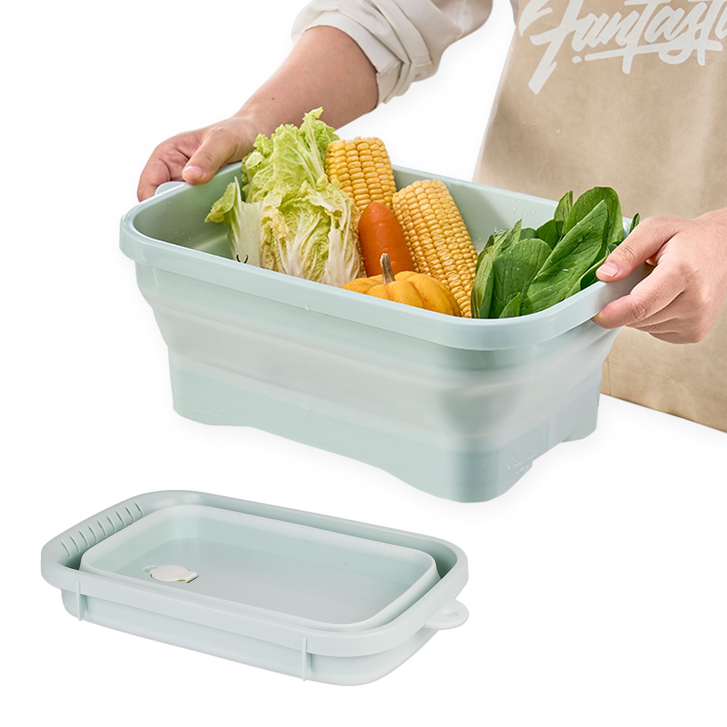 Daimix Collapsible Dish Pans, 2Gal (7.5L) Capacity, Plastic Dish Tub Dishpan for Kitchen Sink with Drainage Hole