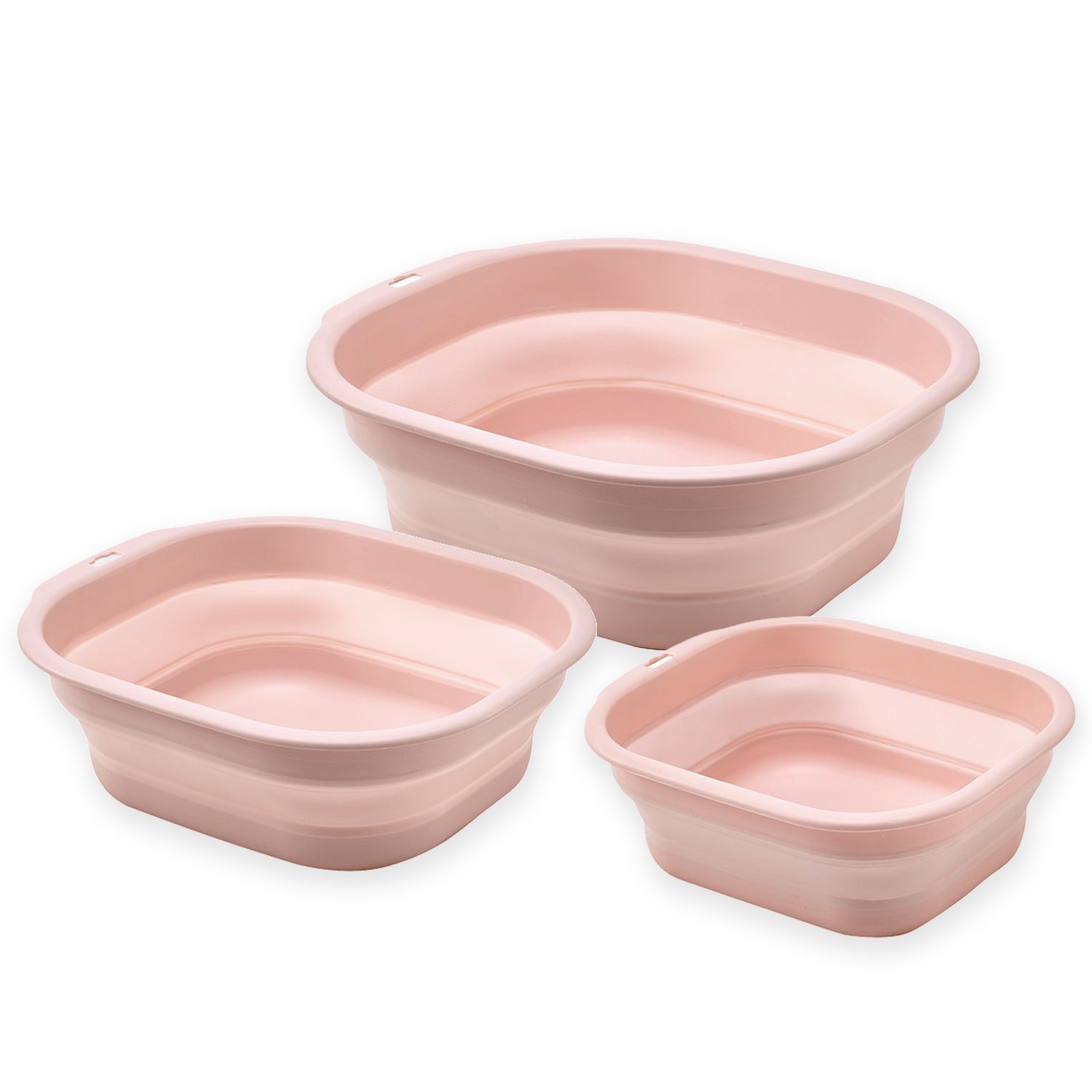 Daimix Collapsible Wash Basin Set of 3, Foldable Large Medium Small Wash Basins (Pink)