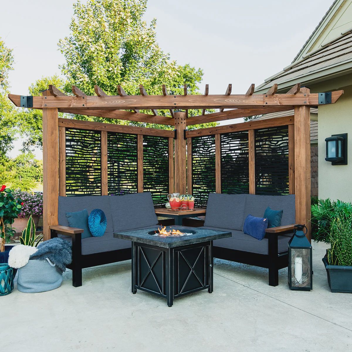 Tuscany Corner Pergola with Conversation Seating