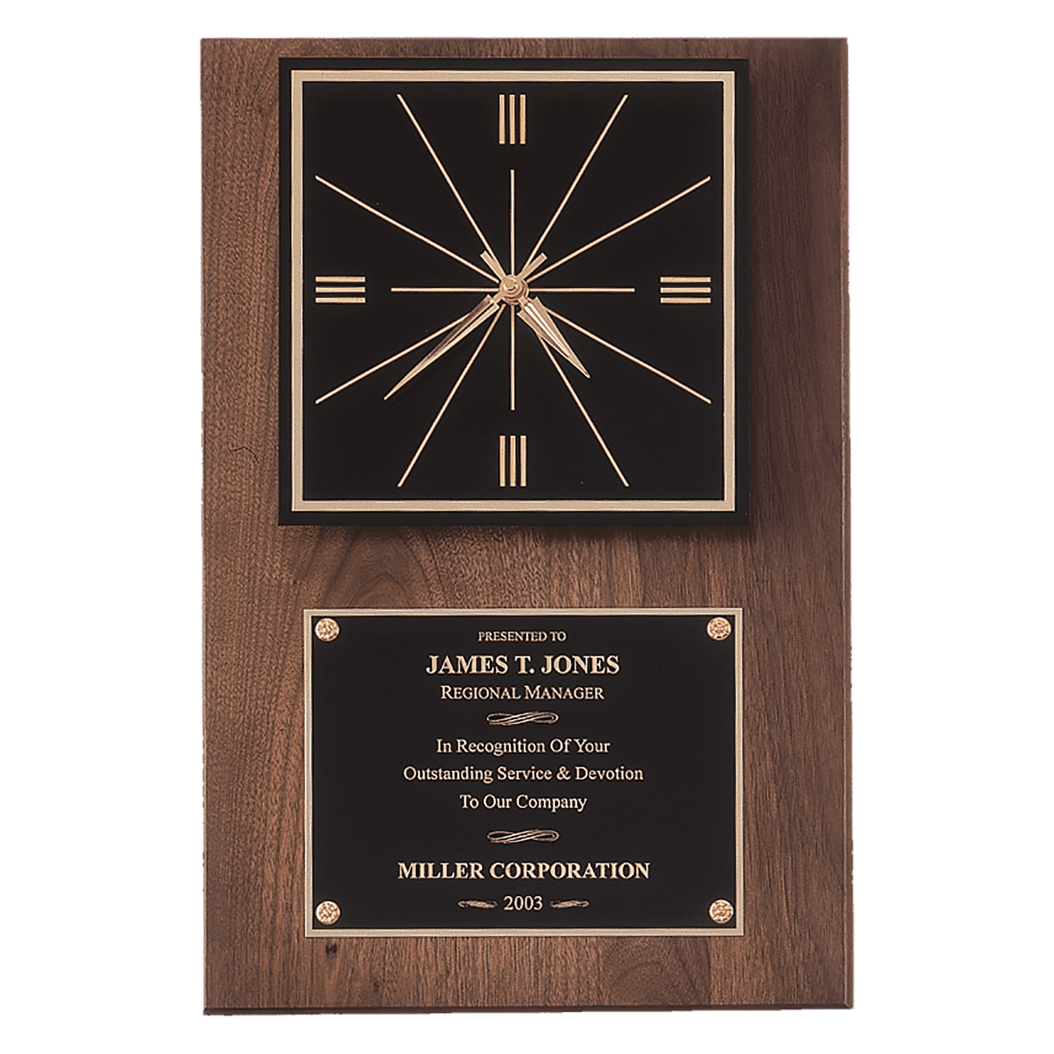 American Walnut Quartz Clock with Black Plate/Hangs Vertical or Horizontal