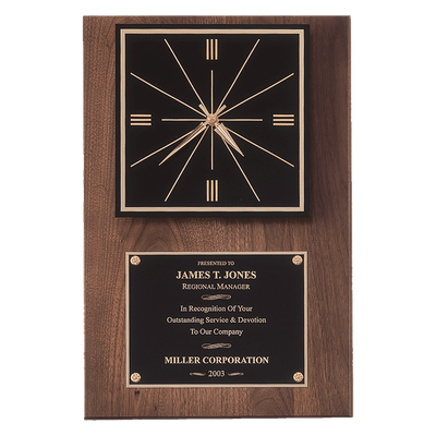 American Walnut Quartz Clock with Black Plate/Hangs Vertical or Horizontal