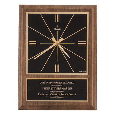 American Walnut Square Face Quartz Clock with Black Plate