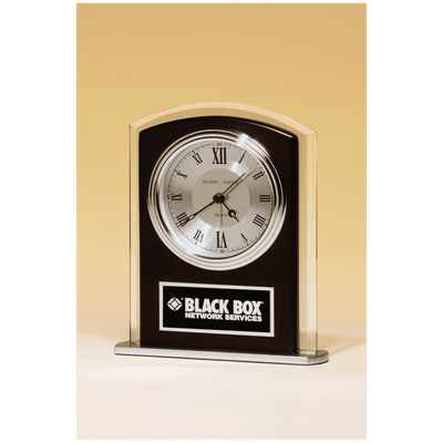 Beveled Glass w/Wood Accent, Silver Bezel and Dial, 3 Hand Movement, Plate