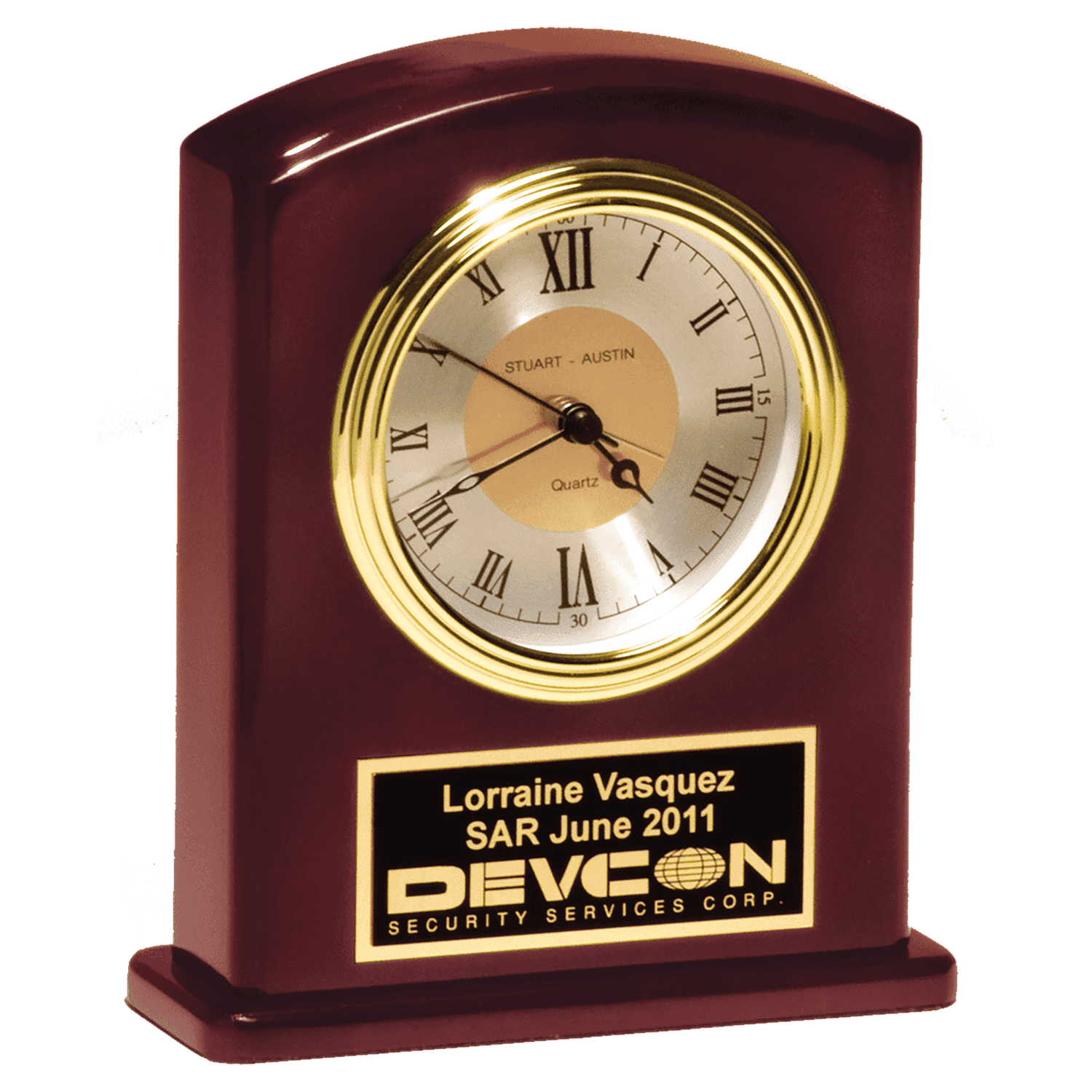 High Gloss Rosewood Finish Clock, Diamond Spun Dial, 3 Hand Movement, Plate