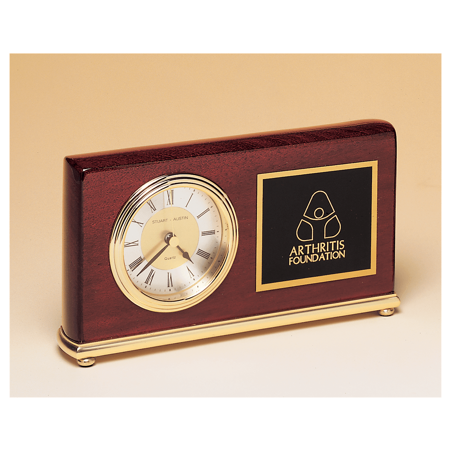 Rosewood Piano Finish Clock, Brass Base, Diamond Spun Dial, 3 Hand Movement