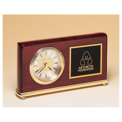 Rosewood Piano Finish Clock, Brass Base, Diamond Spun Dial, 3 Hand Movement