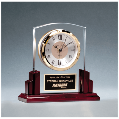 Glass Clock with Rosewood High Gloss Base, Black Aluminum Plate