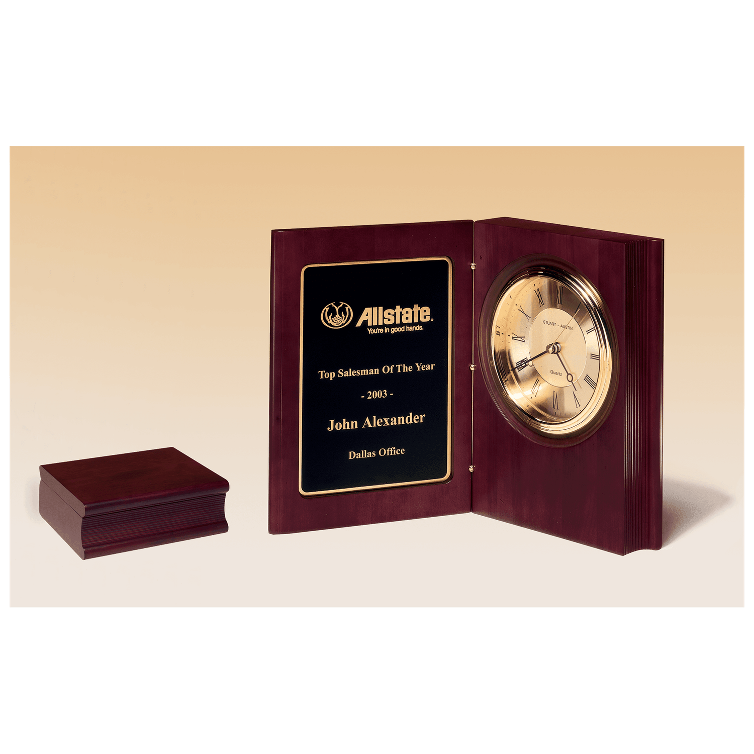 Hand Rubbed Mahogany Finish Book Clock, Diamond Spun Dial, 3 Hand Movement