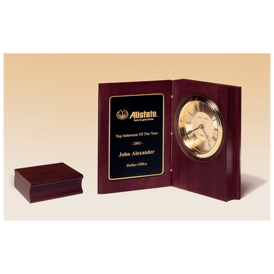 Hand Rubbed Mahogany Finish Book Clock, Diamond Spun Dial, 3 Hand Movement