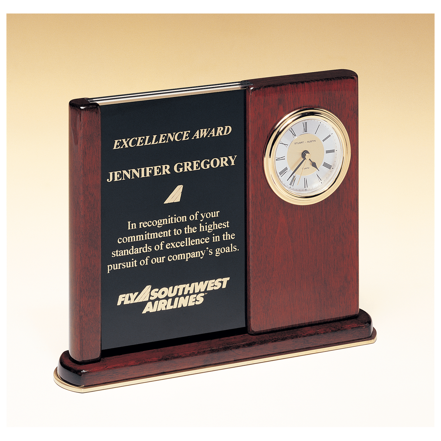 Rosewood Piano Finish Clock with Two Engraving Plates to Accomodate Extra Copy