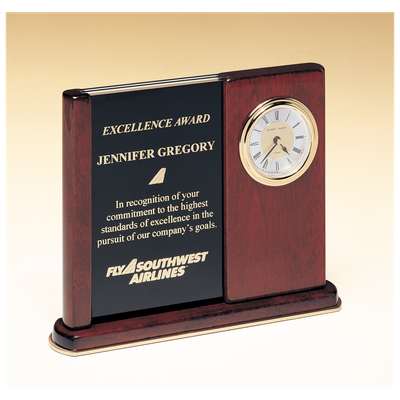 Rosewood Piano Finish Clock with Two Engraving Plates to Accomodate Extra Copy