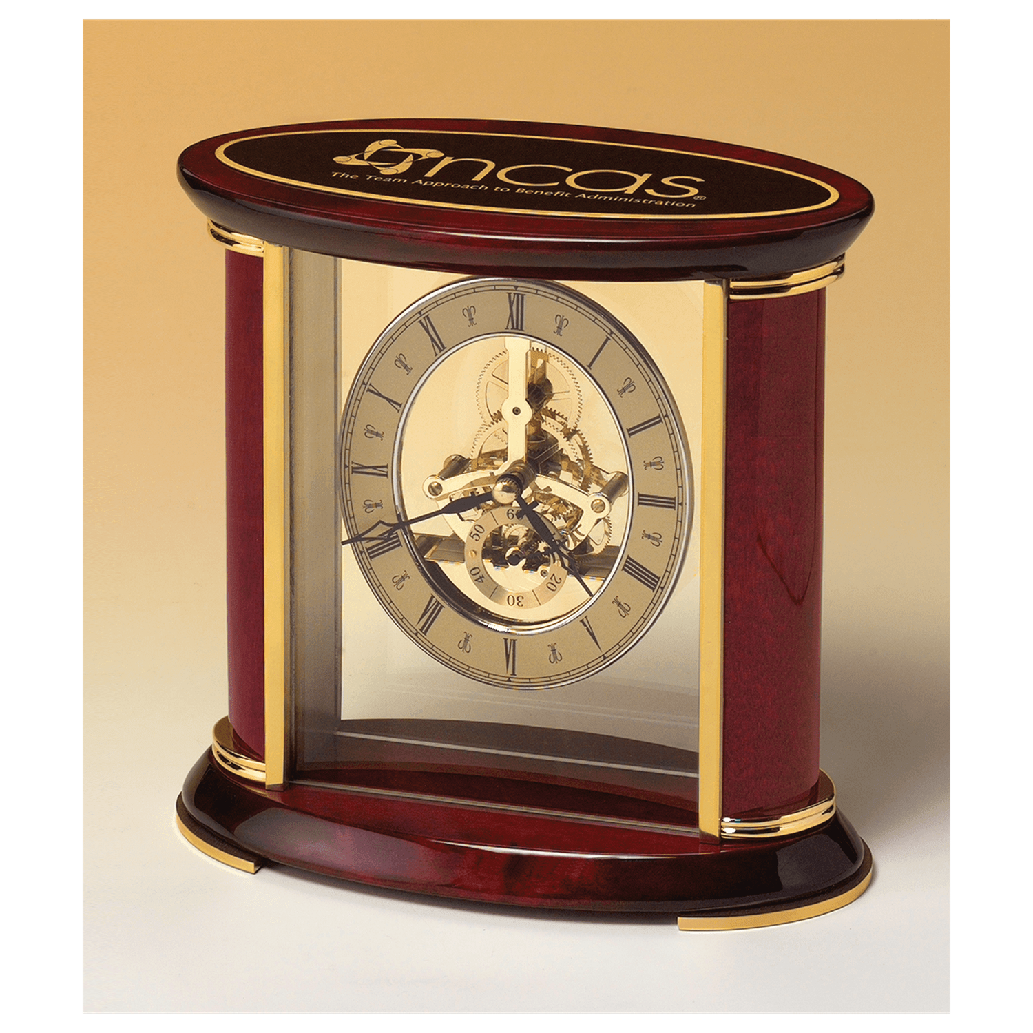 Skeleton Clock w/Sub-Second Dial, Brass Finish Movement, Rosewood Piano Accents