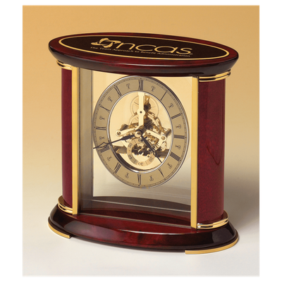 Skeleton Clock w/Sub-Second Dial, Brass Finish Movement, Rosewood Piano Accents