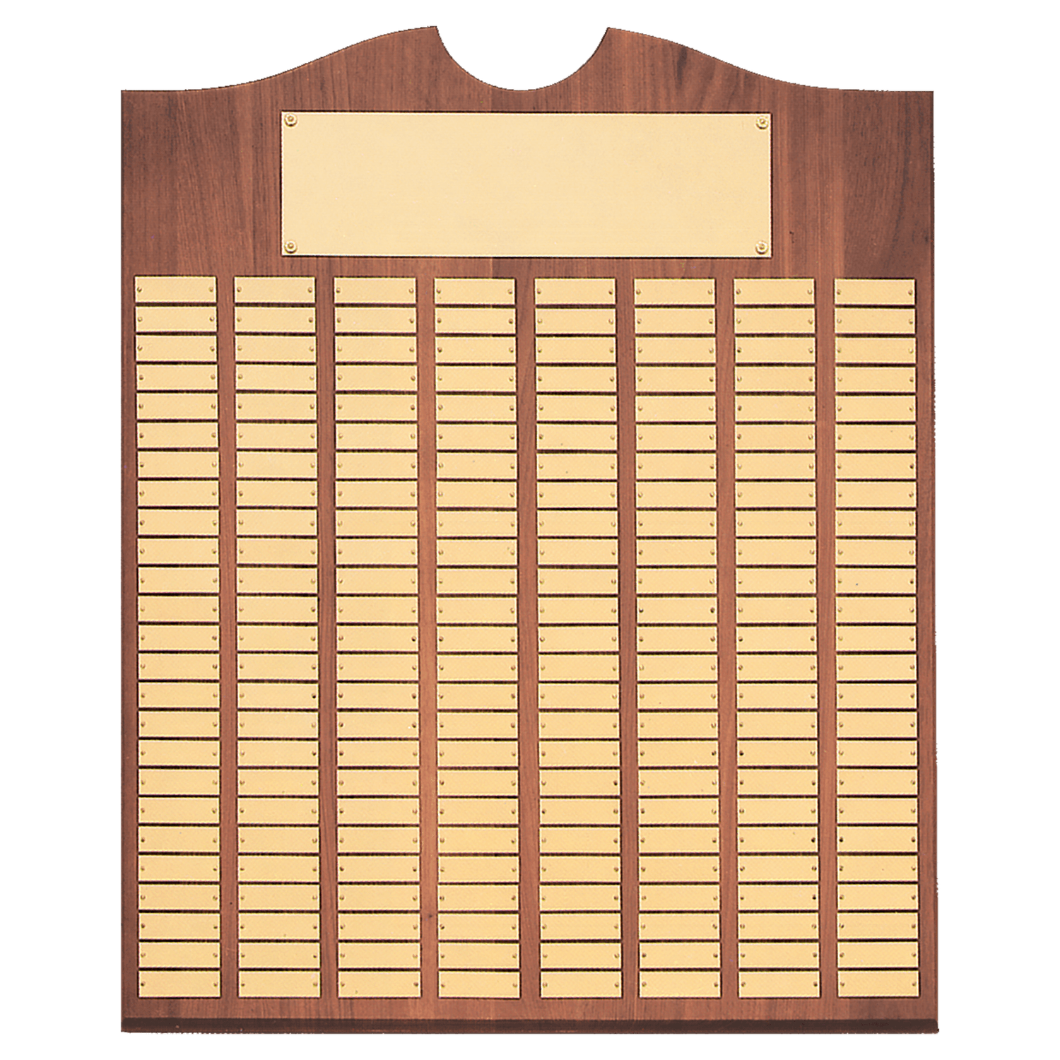 American Walnut 100 Plate Perpetual Plaque with Brushed Brass Plates