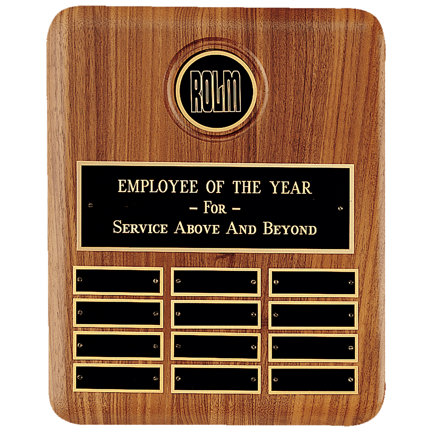 American Walnut 12 Plate Perpetual Plaque w/2 1/2" Black Brass Disc, Brass Plate