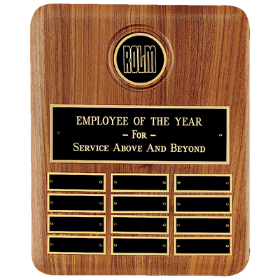 American Walnut 12 Plate Perpetual Plaque w/2 1/2" Black Brass Disc, Brass Plate