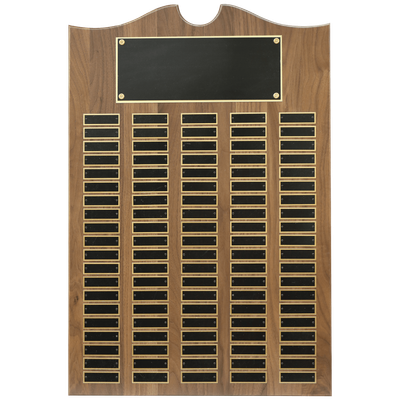 American Walnut 100 Plate Perpetual Plaque with Black Brass Plates