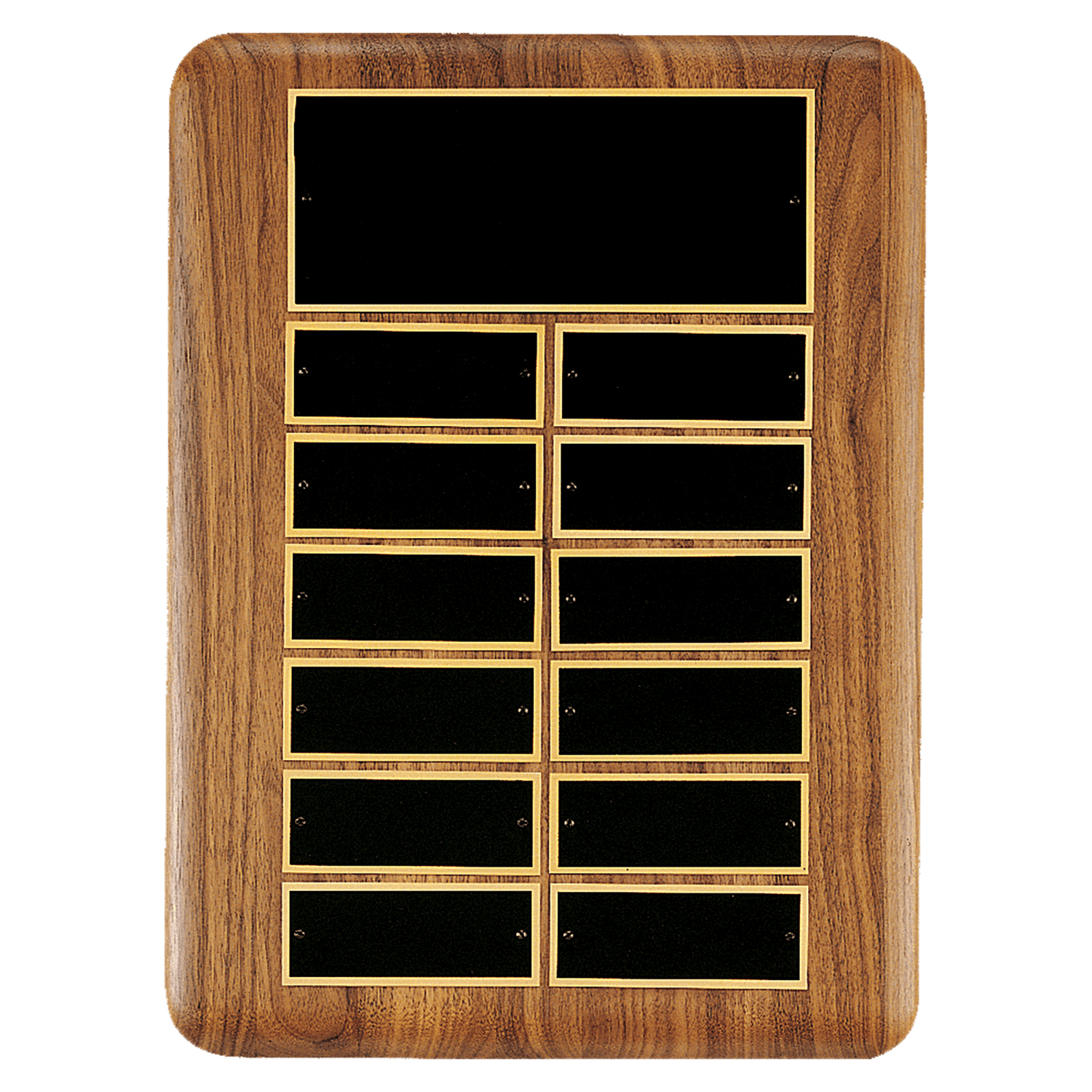 American Walnut 12 Plate Perpetual Plaque with Black Brass Plates