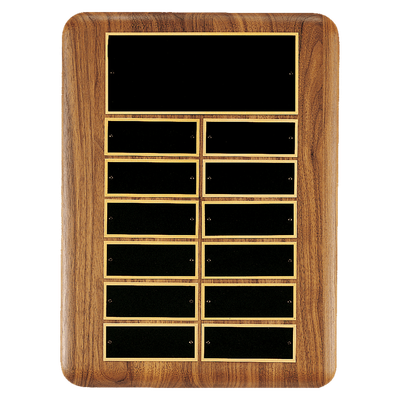 American Walnut 12 Plate Perpetual Plaque with Black Brass Plates