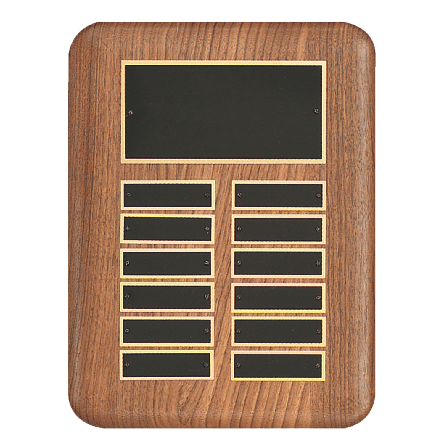American Walnut 12 Plate Perpetual Plaque with Black Brass Header Plate