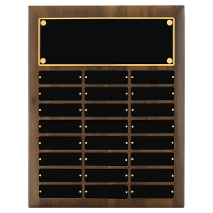 American Walnut 24 Plate Perpetual Plaque with Brushed Brass Plates
