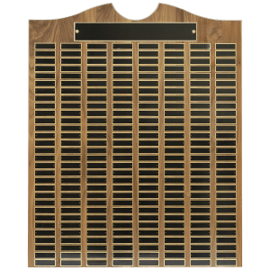 American Walnut 240 Plate Perpetual Plaque with Brushed Brass Plates