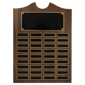 American Walnut 36 Plate Perpetual Plaque with Black Brass Plates