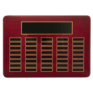 Rosewood Piano Finish 40 Plate Perpetual Plaque with Black Brass Plates