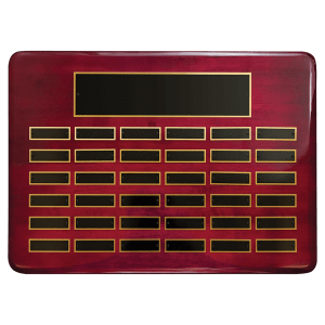 Rosewood Piano Finish 36 Plate Perpetual Plaque with Black Brass Plates