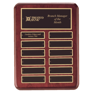 Rosewood Piano Finish Perpetual Plaque with 12 Black Brass Plates