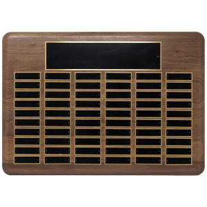 Walnut 60 Plate Perpetual Plaque with Black Brass Plated Steel Plates